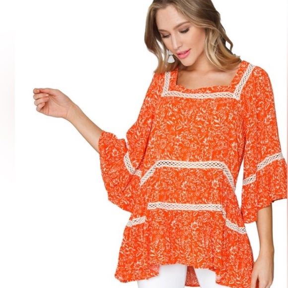 Free People Tops - Free People Talk About It Tunic Top Coral POP Boho Size Medium M